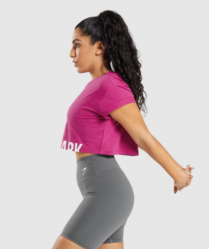 Women's Gymshark Fraction Cropped Tops Fuchsia | NZ 7XHVCY